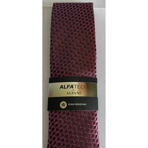 AlfaTech by Alfani Mens Wine/Black Geometric Neck Tie NEW - Picture 3 of 13